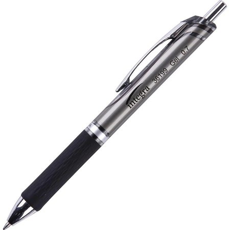INTEGRA Pen, Gel, Retractable, 0.7mm, 12/DZ, Black Ink/Grip/Accents PK ITA36199